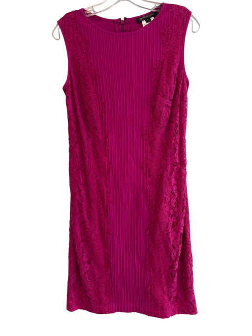 Tadashi Shoji Size L Pink Rayon Sleeveless Lace Overlay Round Neck Dress Pink / L