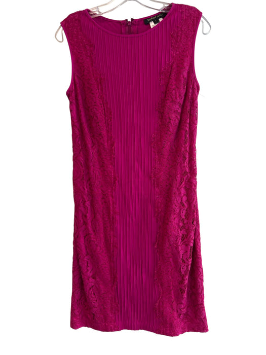 Tadashi Shoji Size L Pink Rayon Sleeveless Lace Overlay Round Neck Dress Pink / L