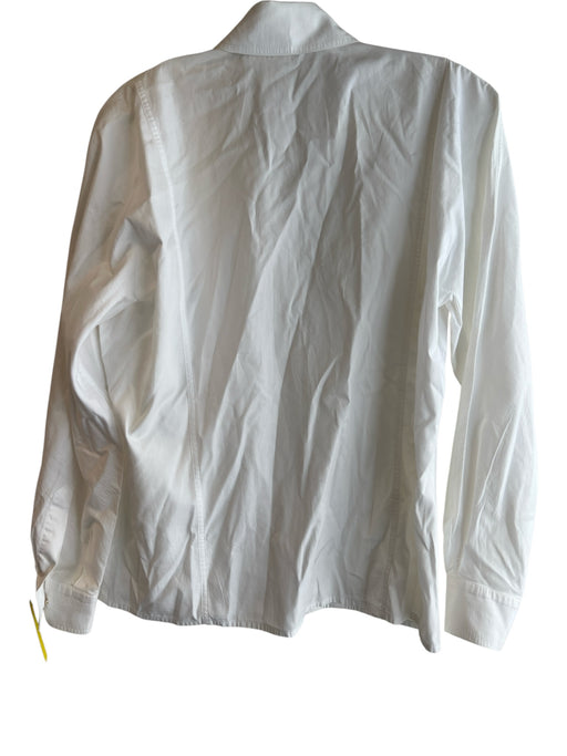Escada Size 38 White Cotton Long Sleeve solid color Gold Detail Button Down Top White / 38