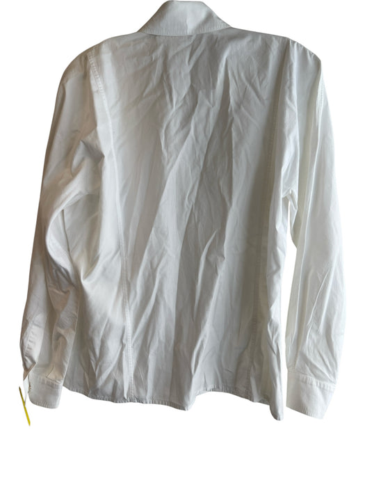 Escada Size 38 White Cotton Long Sleeve solid color Gold Detail Button Down Top White / 38
