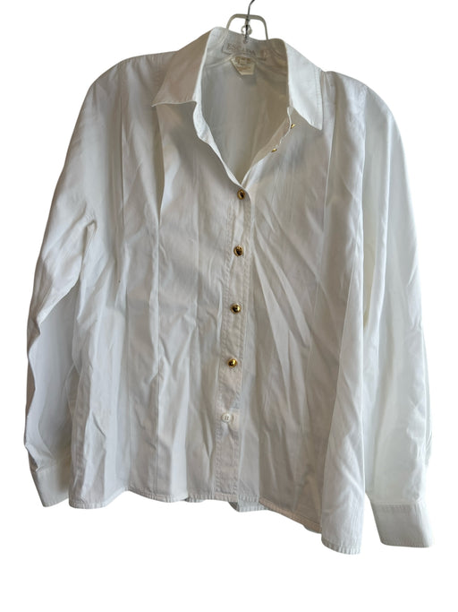 Escada Size 38 White Cotton Long Sleeve solid color Gold Detail Button Down Top White / 38