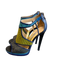 Jimmy Choo Shoe Size 41 Blue Yellow & Multi Leather open toe Back Zip Heels Blue Yellow & Multi / 41