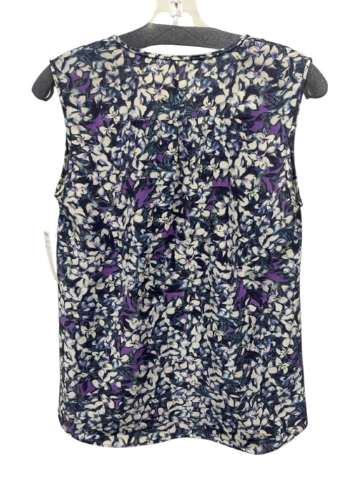 Rebecca Taylor Size 0 Blue, Purple, White Silk Sleeveless Floral Print Top Blue, Purple, White / 0