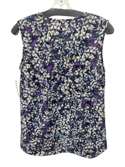 Rebecca Taylor Size 0 Blue, Purple, White Silk Sleeveless Floral Print Top Blue, Purple, White / 0