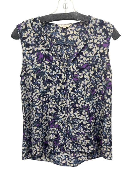 Rebecca Taylor Size 0 Blue, Purple, White Silk Sleeveless Floral Print Top Blue, Purple, White / 0