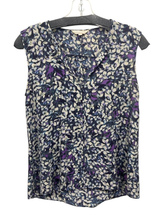Rebecca Taylor Size 0 Blue, Purple, White Silk Sleeveless Floral Print Top Blue, Purple, White / 0