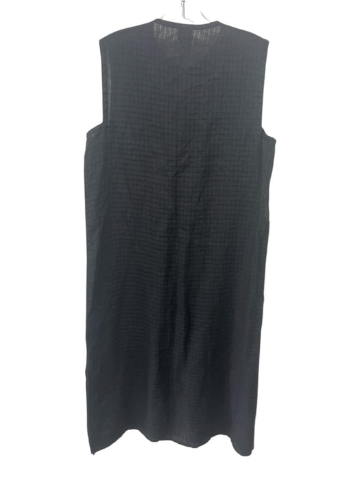Eileen Fisher Size S Black Irish Linen Sleeveless Windowpane Buttons Midi Dress Black / S