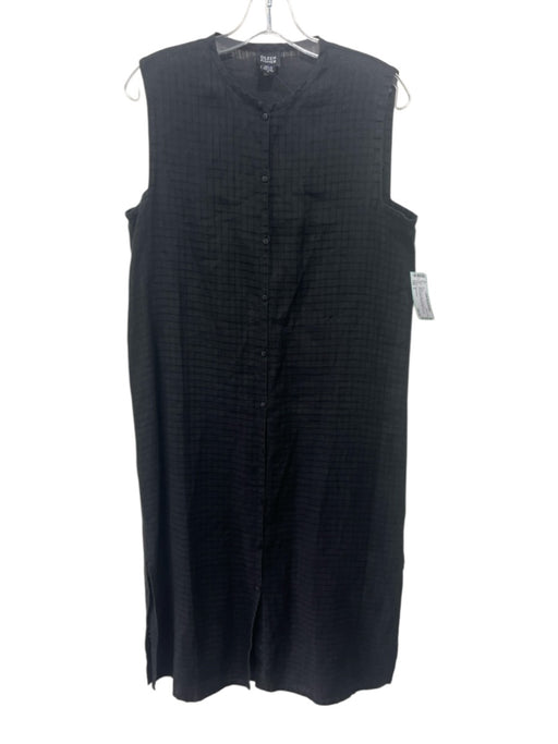 Eileen Fisher Size S Black Irish Linen Sleeveless Windowpane Buttons Midi Dress Black / S