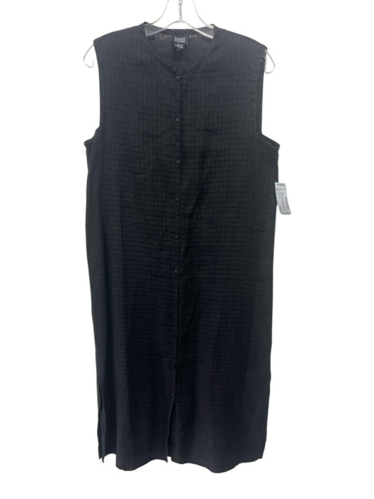 Eileen Fisher Size S Black Irish Linen Sleeveless Windowpane Buttons Midi Dress Black / S
