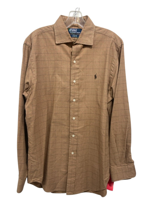 Polo Size M Brown & Tan Cotton Plaid Button Down Men's Long Sleeve Shirt M