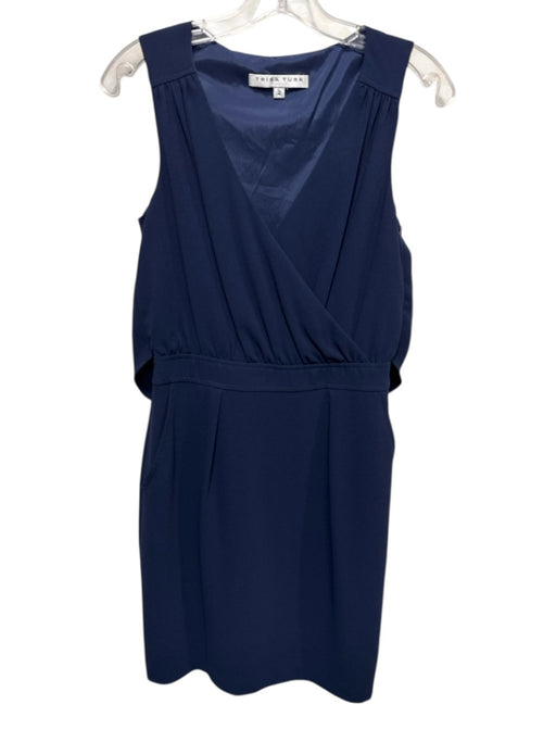 Trina Turk Size 2 Navy Blue Polyester Sleeveless Wrap V Neck Pocketed Dress Navy Blue / 2