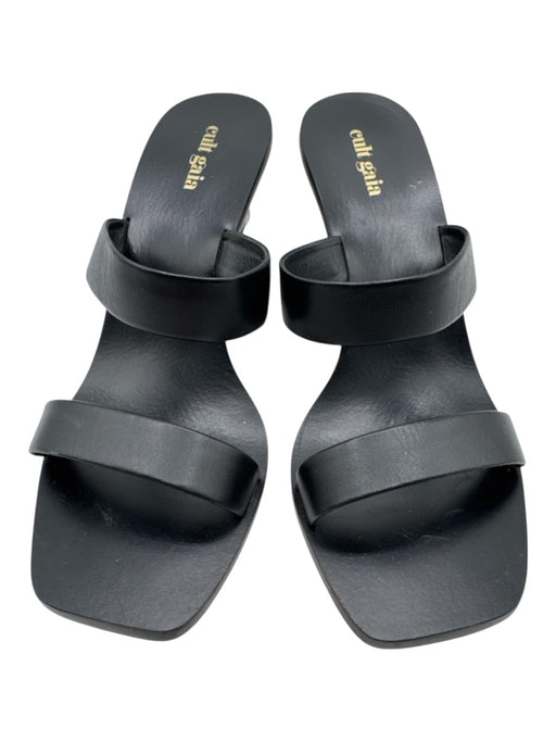 Cult Gaia Shoe Size 40 Black Leather Square Toe Abstract Heel Sandals Black / 40