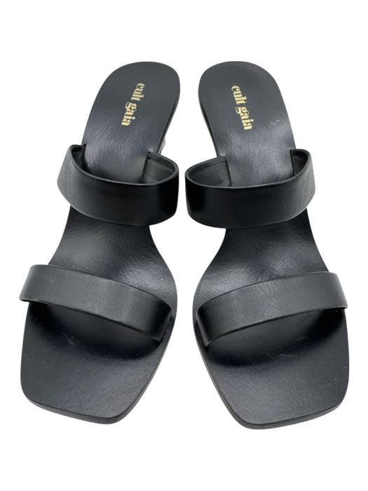 Cult Gaia Shoe Size 40 Black Leather Square Toe Abstract Heel Sandals Black / 40