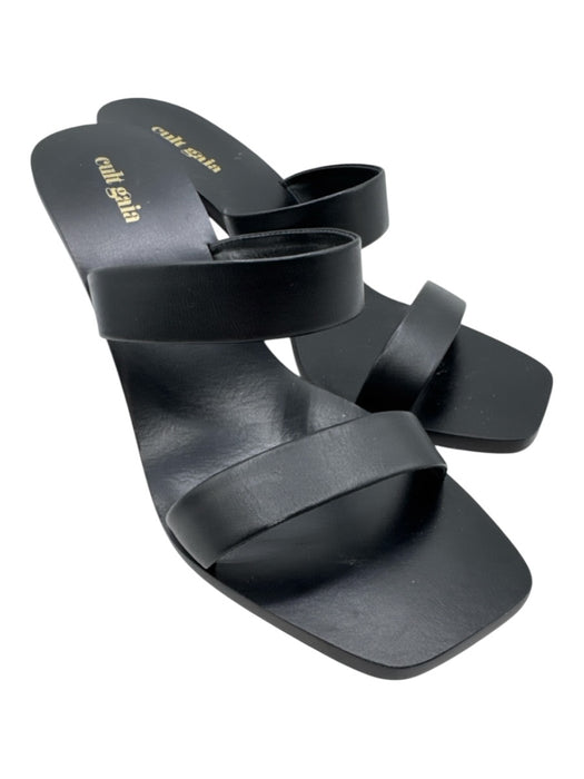 Cult Gaia Shoe Size 40 Black Leather Square Toe Abstract Heel Sandals Black / 40