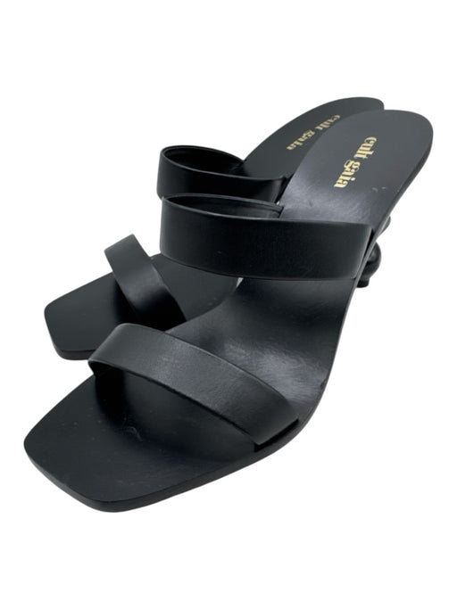 Cult Gaia Shoe Size 40 Black Leather Square Toe Abstract Heel Sandals Black / 40