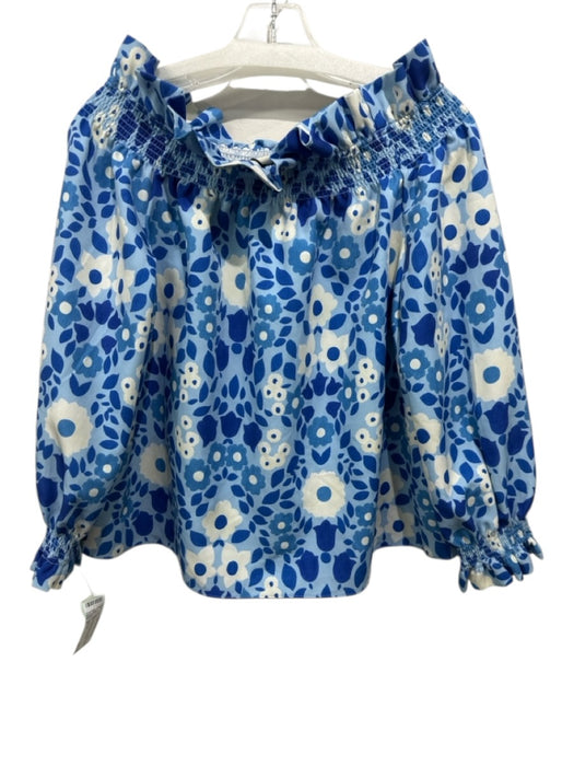 Tuckernuck Size S Blue & White Polyester floral print Ruffle Detail Top Blue & White / S