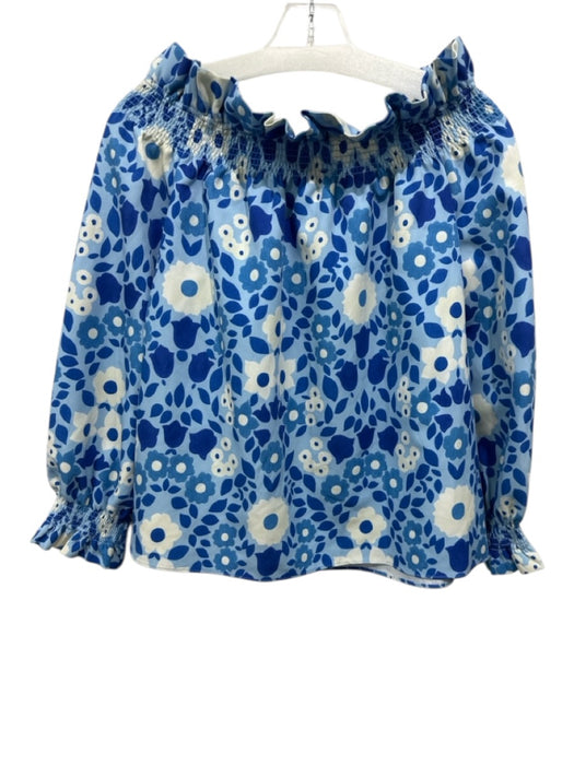 Tuckernuck Size S Blue & White Polyester floral print Ruffle Detail Top Blue & White / S