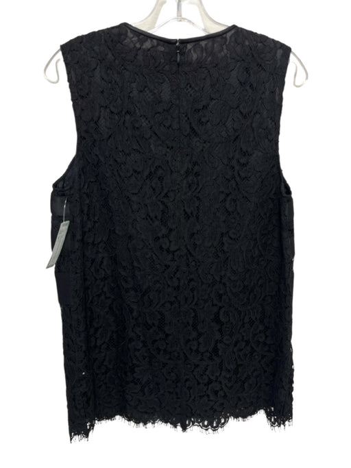 St John Size M Black Cotton & Rayon Floral Lace Sleeveless Back Zip Tunic Top Black / M