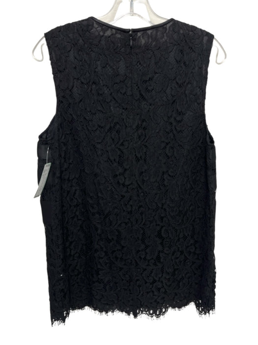 St John Size M Black Cotton & Rayon Floral Lace Sleeveless Back Zip Tunic Top Black / M