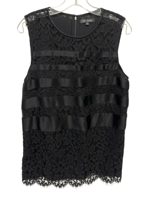 St John Size M Black Cotton & Rayon Floral Lace Sleeveless Back Zip Tunic Top Black / M