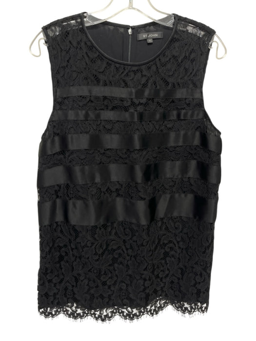 St John Size M Black Cotton & Rayon Floral Lace Sleeveless Back Zip Tunic Top Black / M