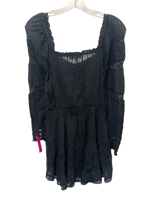 Love Shack Fancy Size S Black Cotton Long Sleeve Square Neck Crochet Lace Dress Black / S