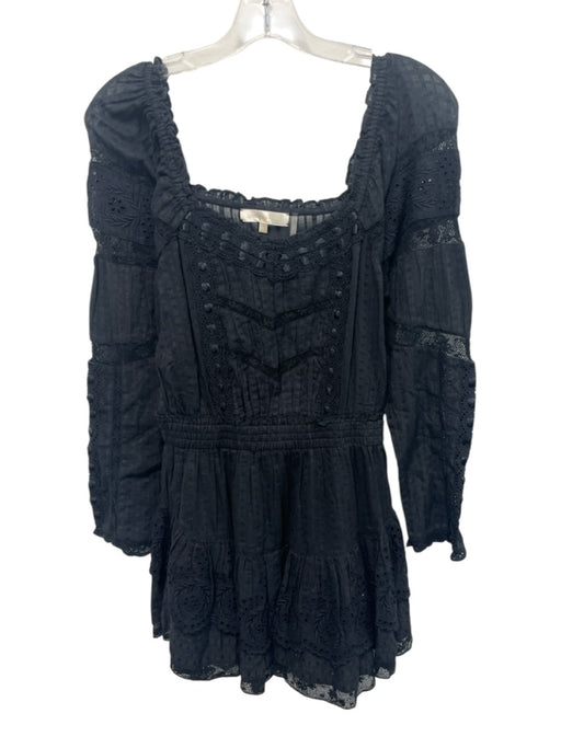 Love Shack Fancy Size S Black Cotton Long Sleeve Square Neck Crochet Lace Dress Black / S