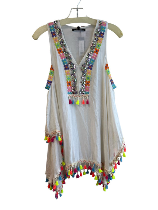Romeo + Juliet Couture Size S White & Multi No Fabric Tag V Neck Beaded Top White & Multi / S