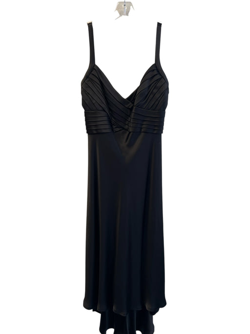Carmen Marc Valvo Size 16 Black Acetate Sleeveless Pleated Detail V Neck Dress Black / 16