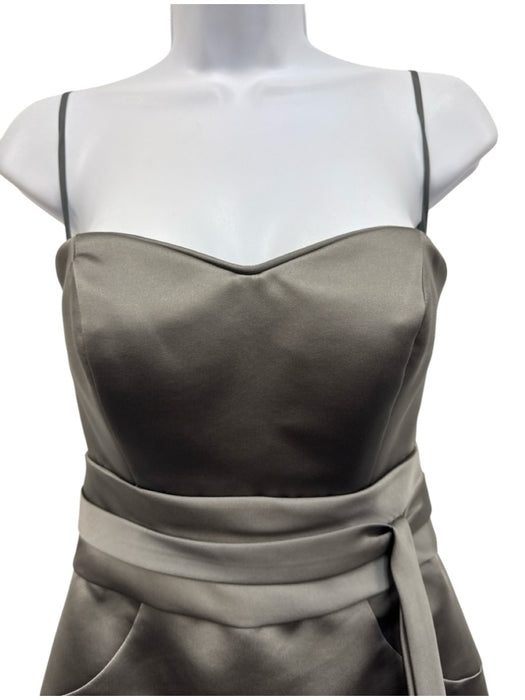 Priscilla of Boston Size 4 Gray Polyester Satin Strapless Belt Detail Gown Gray / 4