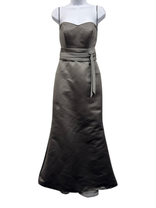 Priscilla of Boston Size 4 Gray Polyester Satin Strapless Belt Detail Gown Gray / 4