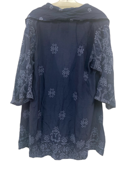 Johnny Was Size XS Navy Blue Rayon Floral Embroidered 3/4 Sleeve Tie Front Robe Navy Blue / XS