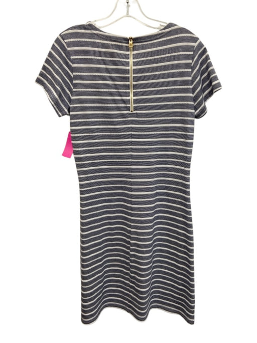 Sail To Sable Size M White & Navy Blue Polyester Blend Striped Back Zip Dress White & Navy Blue / M