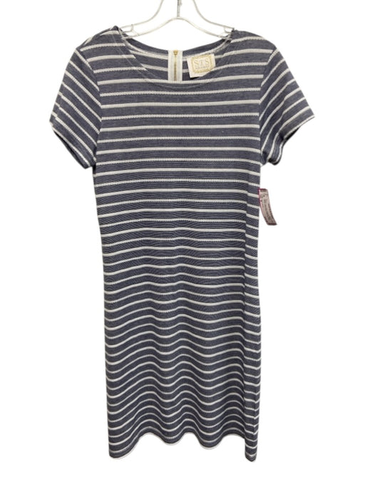 Sail To Sable Size M White & Navy Blue Polyester Blend Striped Back Zip Dress White & Navy Blue / M