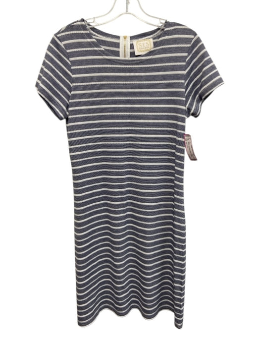 Sail To Sable Size M White & Navy Blue Polyester Blend Striped Back Zip Dress White & Navy Blue / M