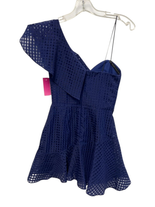 Amanda Uprichard Size P Navy Blue Polyester Grid One Shoulder Back Zip Dress Navy Blue / P
