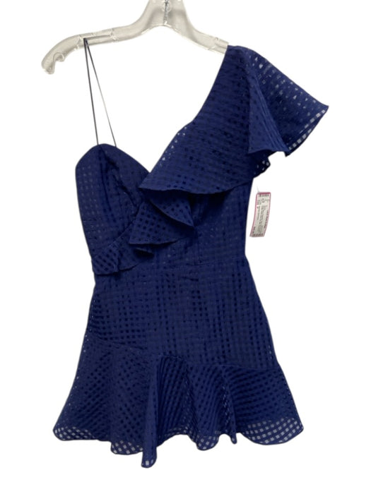 Amanda Uprichard Size P Navy Blue Polyester Grid One Shoulder Back Zip Dress Navy Blue / P