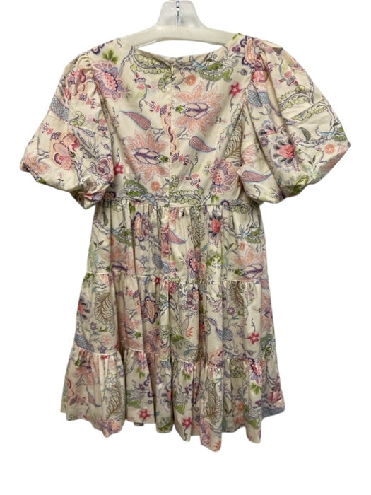 Cinq a Sept Size 0 Cream & Multi Cotton Blend Floral Paisley U Neck Dress Cream & Multi / 0