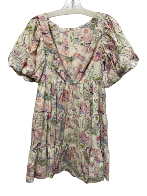 Cinq a Sept Size 0 Cream & Multi Cotton Blend Floral Paisley U Neck Dress Cream & Multi / 0