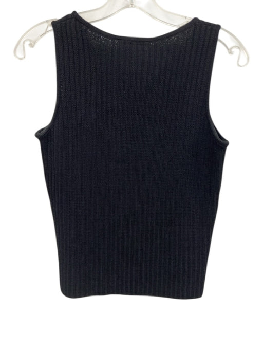 St. John Sport Size P Black Wool Blend Knit Sleeveless Criss Cross Detail Top Black / P