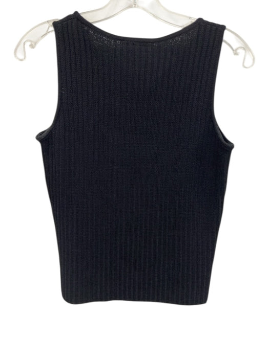 St. John Sport Size P Black Wool Blend Knit Sleeveless Criss Cross Detail Top Black / P