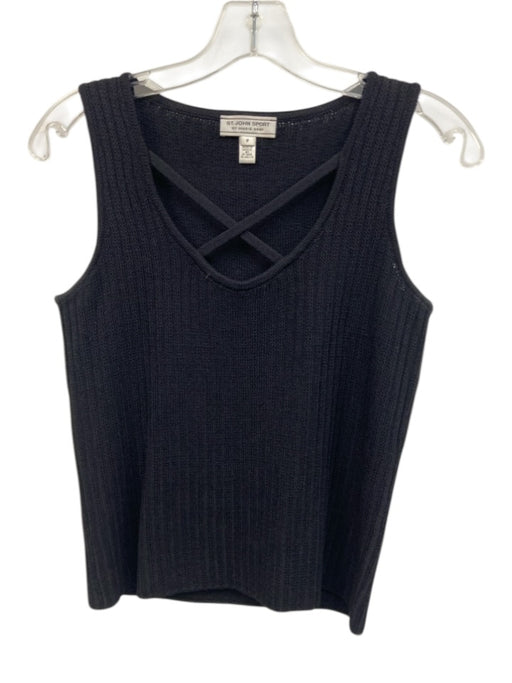 St. John Sport Size P Black Wool Blend Knit Sleeveless Criss Cross Detail Top Black / P