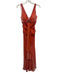 Alberto Makali Size 4 Coral Pink Silk Beaded Double V Sleeveless Sash Gown Coral Pink / 4
