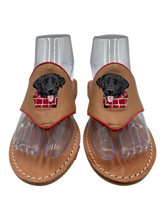 Jack Rogers Shoe Size 7 Brown, Black, Red Leather Dog Detail Thong Sandals Brown, Black, Red / 7
