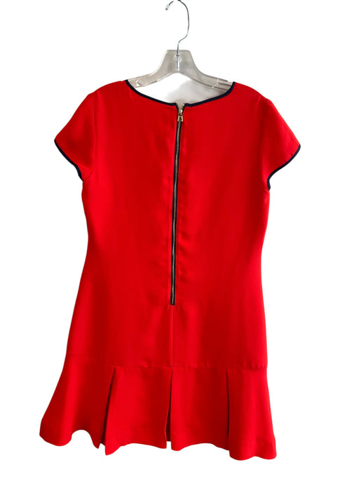 STS Size 6 Red Polyester Short Sleeve V Neck Back Zip Pleated Hem Dress Red / 6