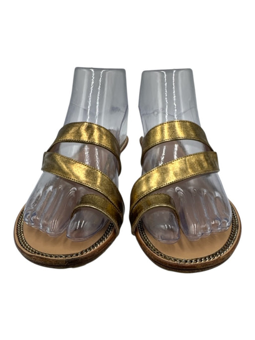 Jimmy Choo Shoe Size 37 Beige & Gold Leather Toe Strap Open Toe Sandals Beige & Gold / 37