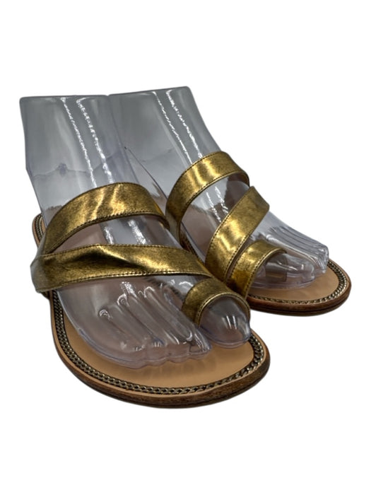 Jimmy Choo Shoe Size 37 Beige & Gold Leather Toe Strap Open Toe Sandals Beige & Gold / 37