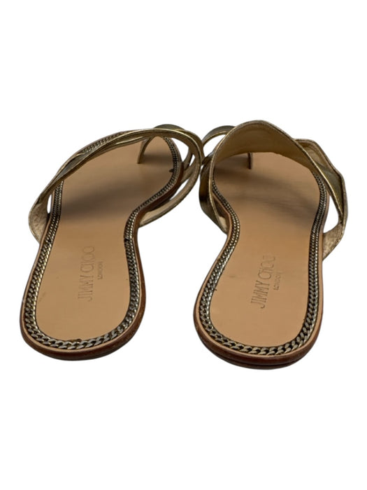Jimmy Choo Shoe Size 37 Beige & Gold Leather Toe Strap Open Toe Sandals Beige & Gold / 37