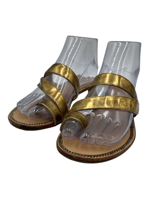 Jimmy Choo Shoe Size 37 Beige & Gold Leather Toe Strap Open Toe Sandals Beige & Gold / 37