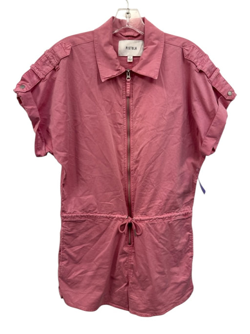 Pistola Size S Pink Cotton Blend Short Sleeve Zip Front Drawstring Waist Romper Pink / S